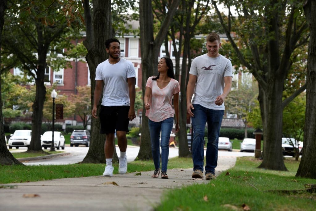 Students walking together around campus