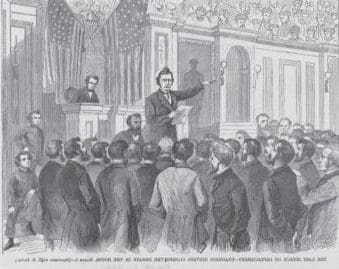 Old newspaper clipping featuring Thaddeus Stevens
