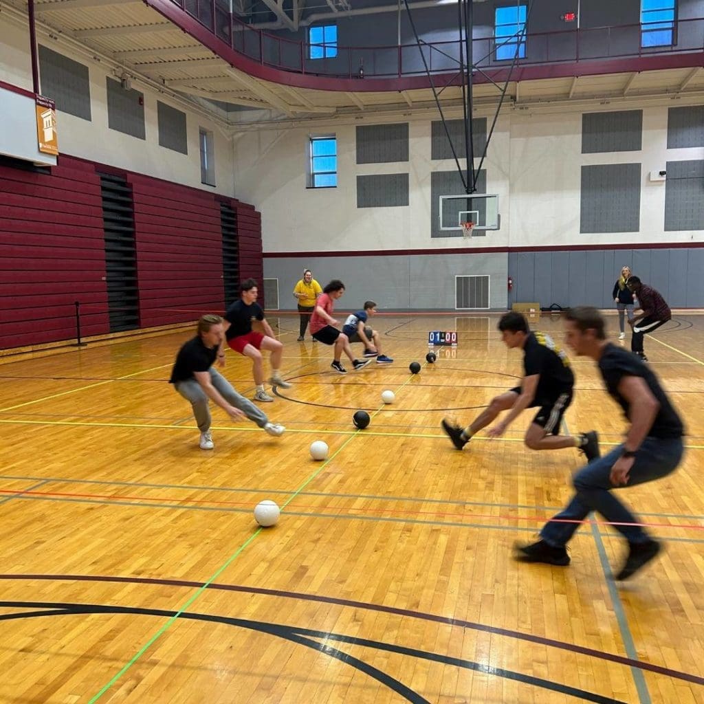 Students playing dodgeball