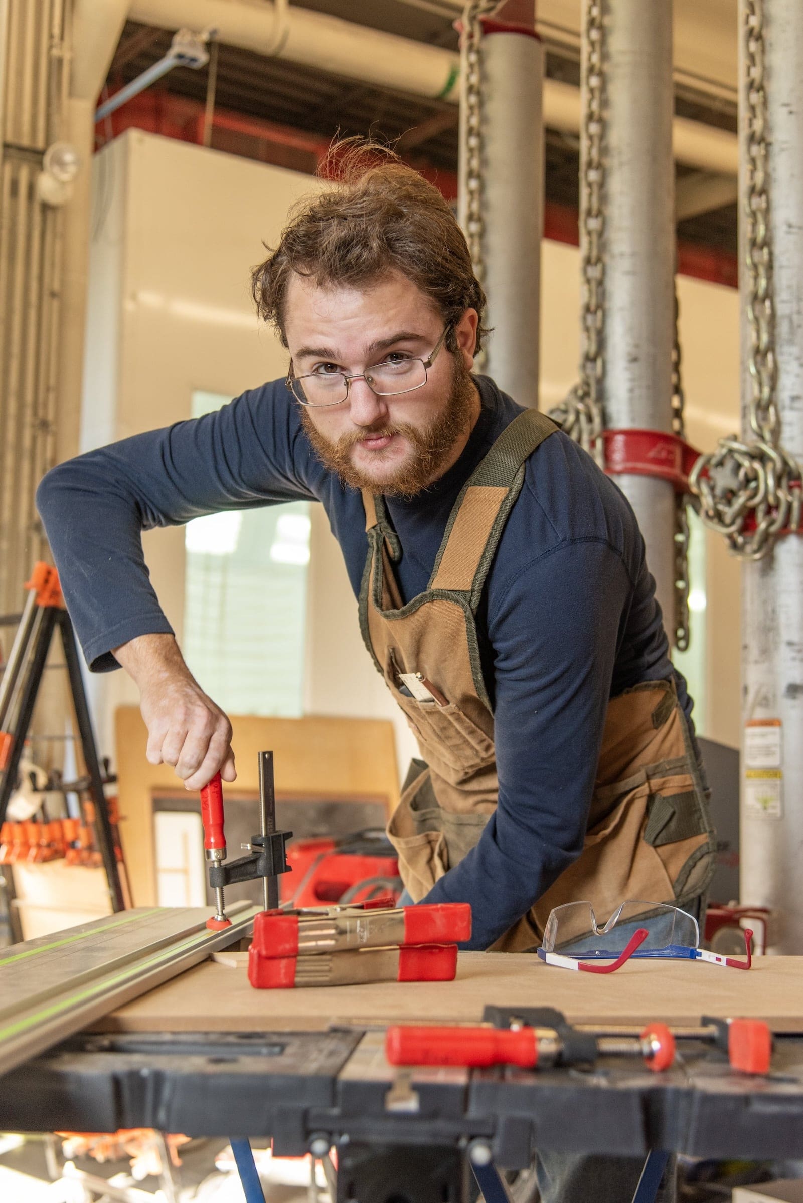 A student in the cabinetmaking and wood technology program at Thaddeus Stevens College.