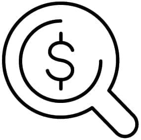 Dollar sign in magnifying glass icon