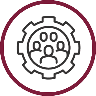 Icon of a gear with people in it.