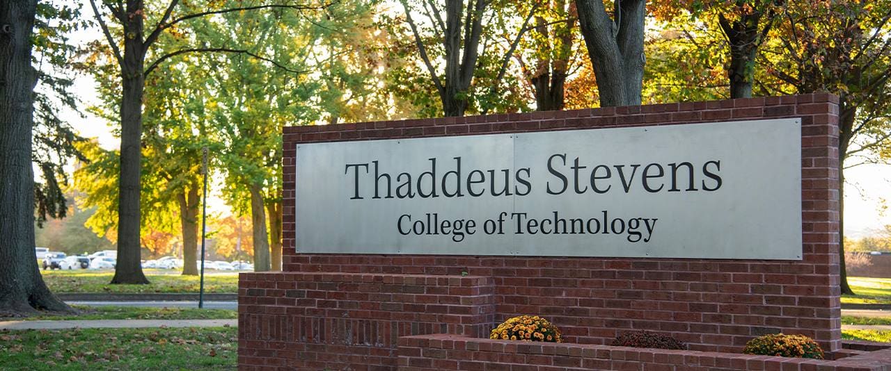 Thaddeus Stevens College of technology brick sign on main campus