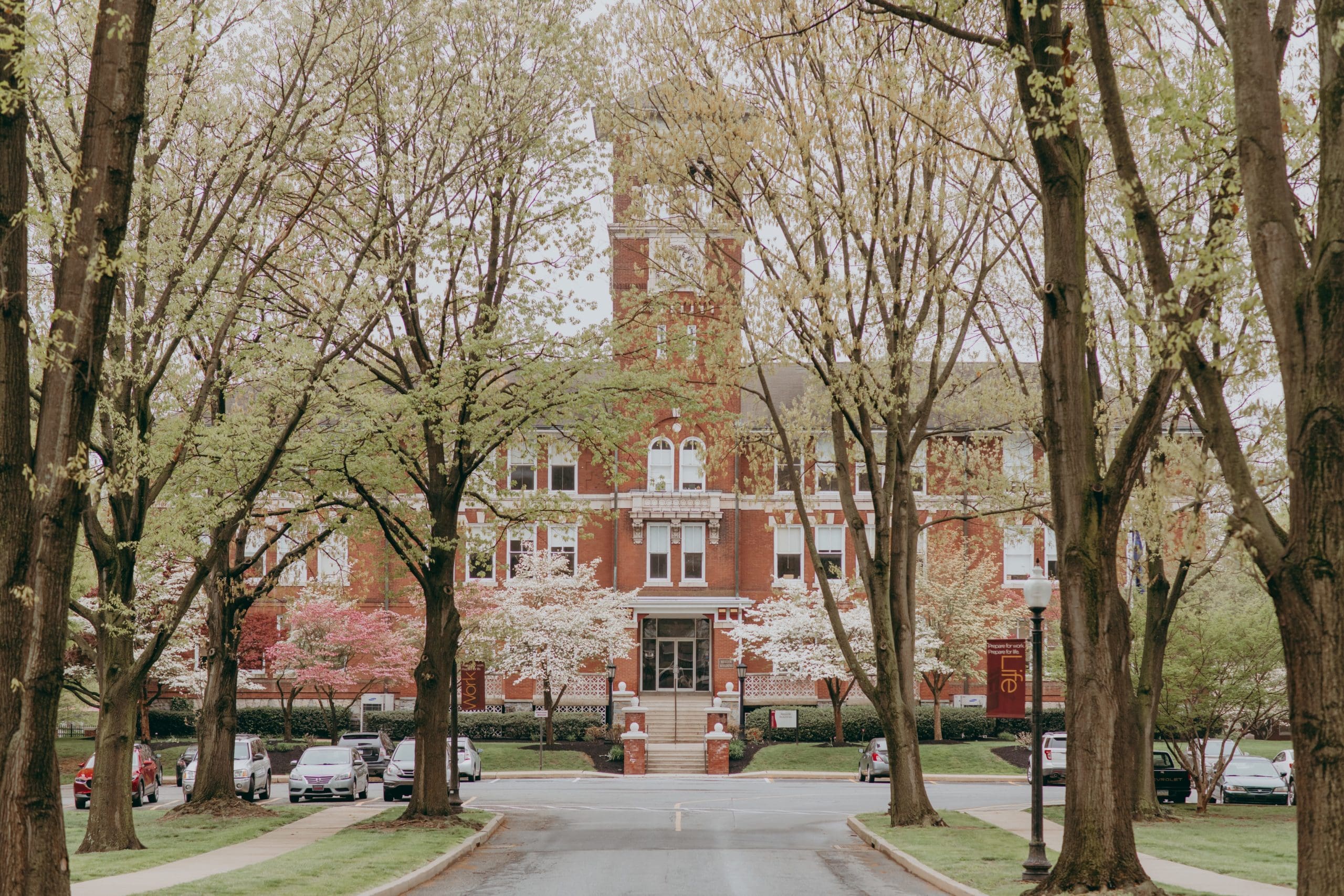 Mellor building on Main Campus in the Spring at Thaddeus Stevens College of Technology