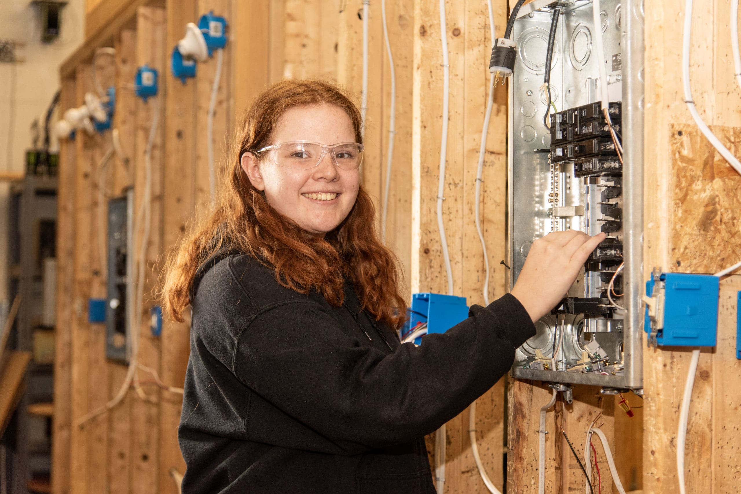 An electrical technology student in the lab at Thaddeus Stevens College of Technology. 