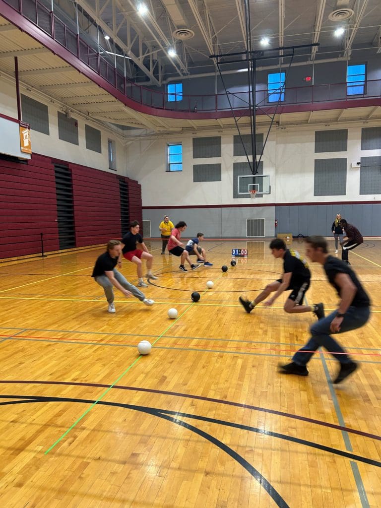 Thaddeus Stevens College of Technology students playing dodgeball in the MAC