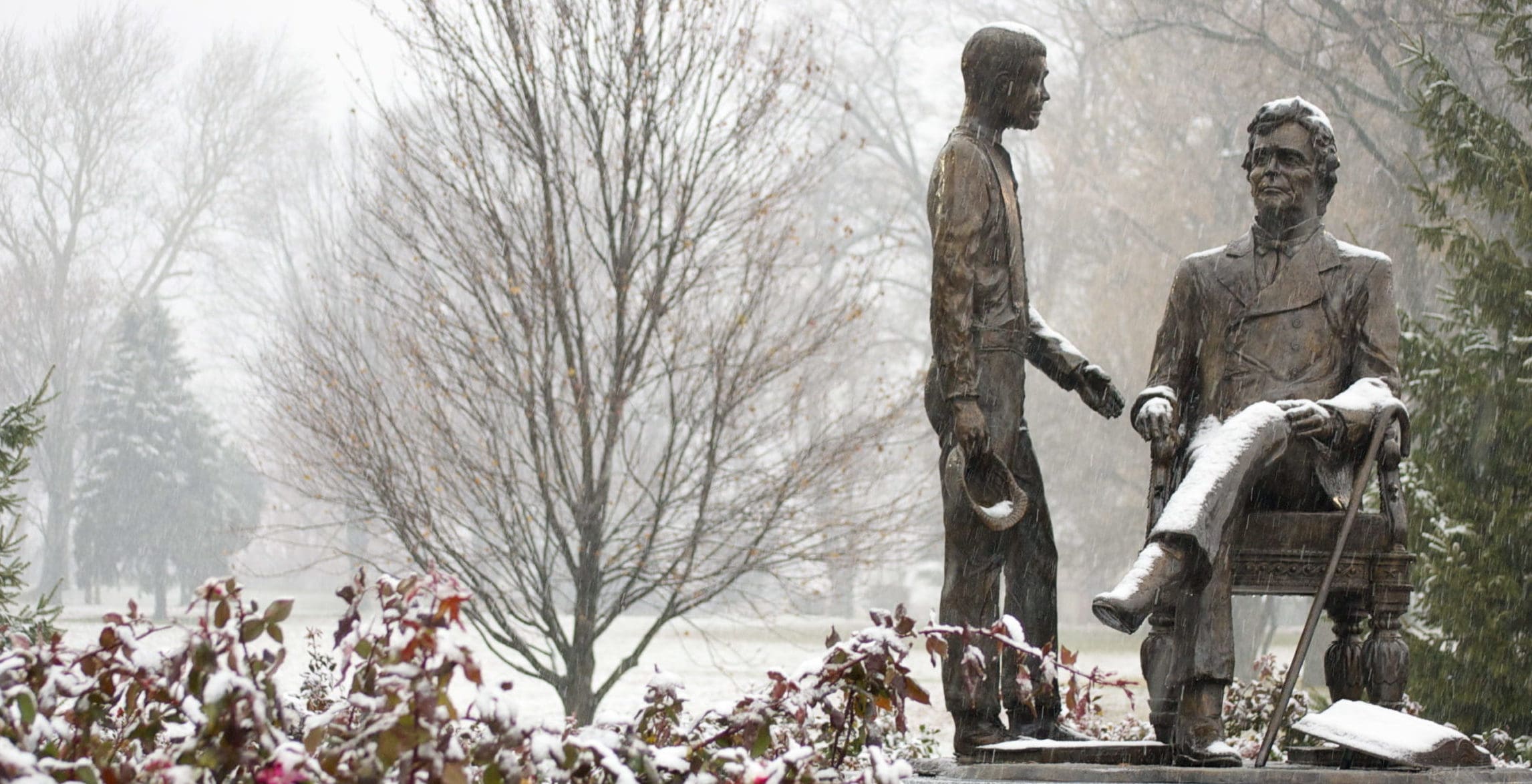 Thaddeus Stevens statue covered in snow