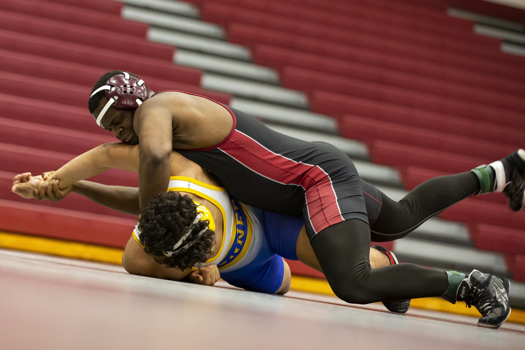 Two students at a wrestling match