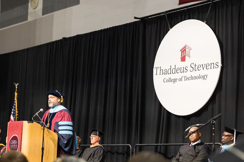 President Rivera speaking at the 113th Thaddeus Stevens College of Technology commencement
