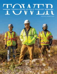 Winter/Spring 2024 Tower Magazine cover Civil Engineering Construction Technology students and faculty
